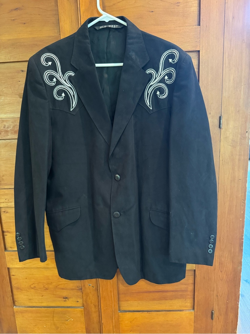 Vintage Old West Black Western Blazer with White Embroidery – Unisex